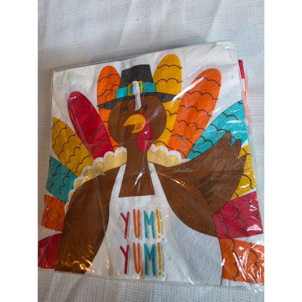 Thanksgiving Turkey Yum Yum Luncheon Napkins 2 Packs of 24 Count 2-Ply Holiday